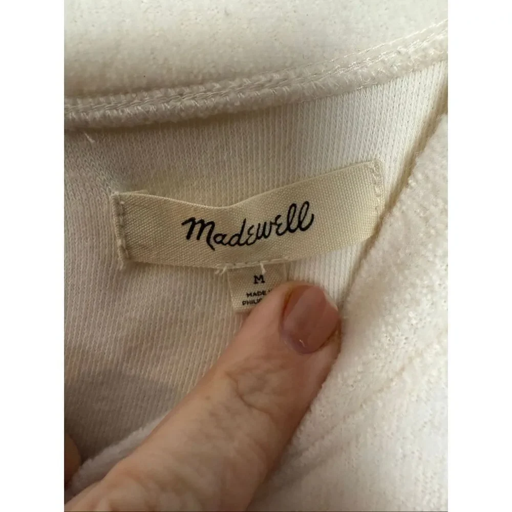 Madewell Puff Sleeve Fleece Sweatshirt Top Women’s Medium Cream Cozy Soft Casual